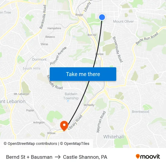 Bernd St + Bausman to Castle Shannon,  PA map