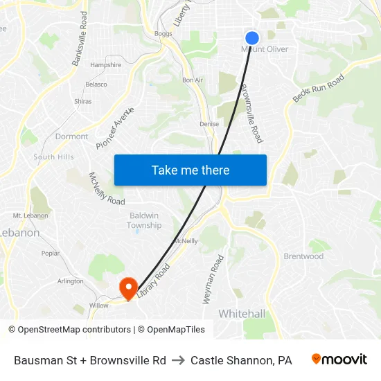 Bausman St + Brownsville Rd to Castle Shannon,  PA map
