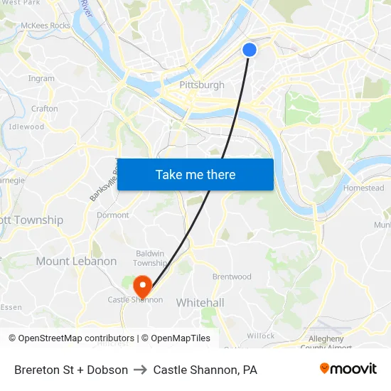 Brereton St + Dobson to Castle Shannon,  PA map