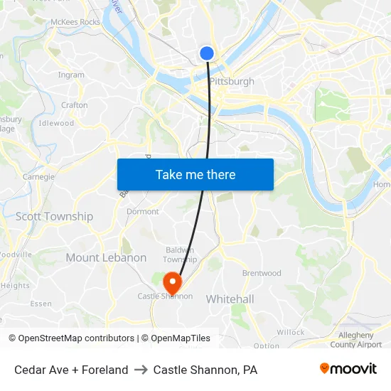 Cedar Ave + Foreland to Castle Shannon,  PA map