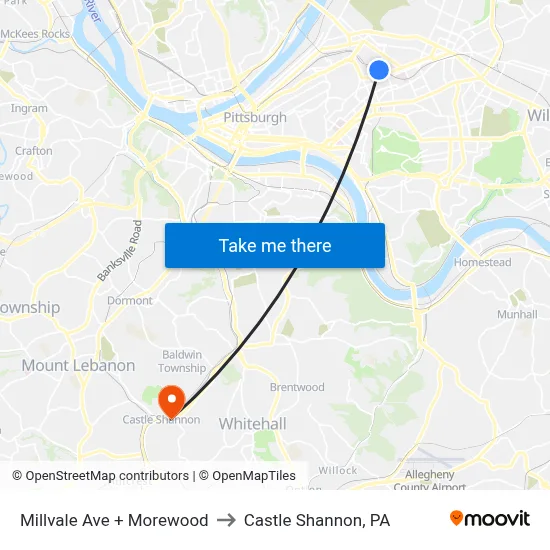 Millvale Ave + Morewood to Castle Shannon,  PA map