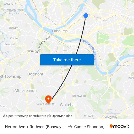 Herron Ave + Ruthven (Busway Ent) to Castle Shannon,  PA map