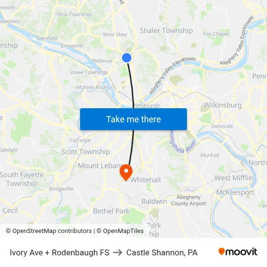 Ivory Ave + Rodenbaugh FS to Castle Shannon,  PA map