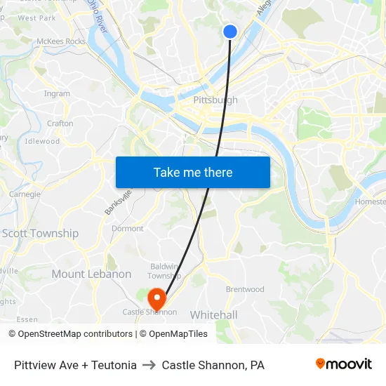 Pittview Ave + Teutonia to Castle Shannon,  PA map