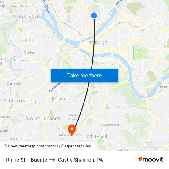 Rhine St + Buente to Castle Shannon,  PA map