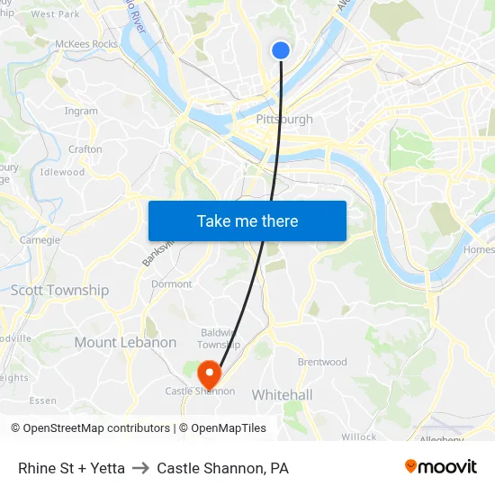 Rhine St + Yetta to Castle Shannon,  PA map