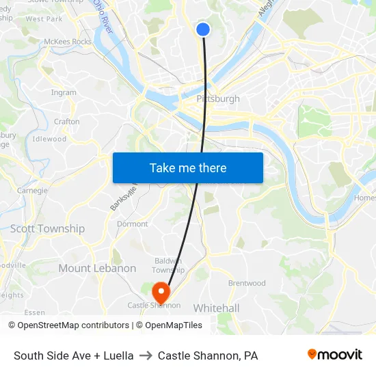 South Side Ave + Luella to Castle Shannon,  PA map