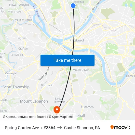 Spring Garden Ave + #3364 to Castle Shannon,  PA map