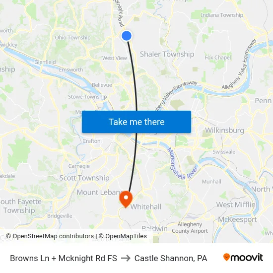Browns Ln + Mcknight Rd FS to Castle Shannon,  PA map