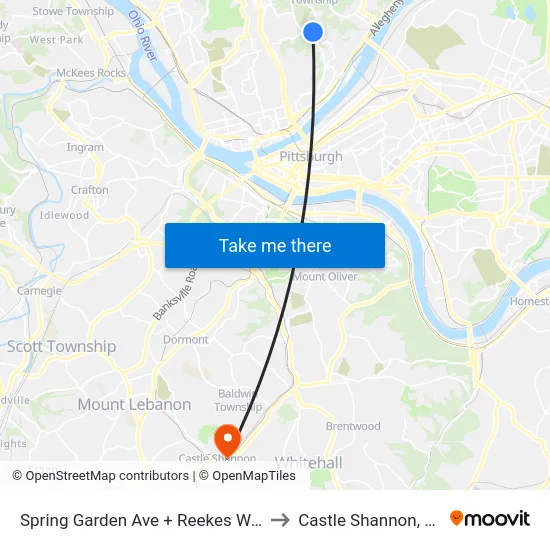 Spring Garden Ave + Reekes Way to Castle Shannon,  PA map
