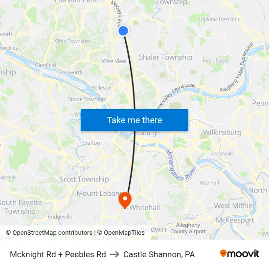 Mcknight Rd + Peebles Rd to Castle Shannon,  PA map