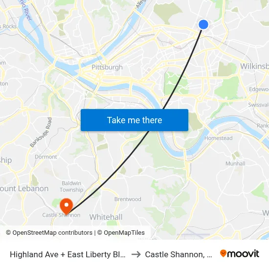 Highland Ave + East Liberty Blvd to Castle Shannon,  PA map