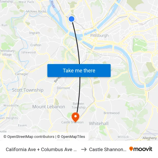 California Ave + Columbus Ave Bridge to Castle Shannon,  PA map