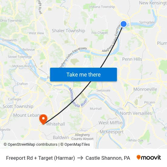 Freeport Rd + Target (Harmar) to Castle Shannon,  PA map