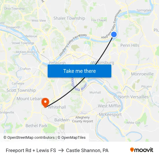 Freeport Rd + Lewis FS to Castle Shannon,  PA map