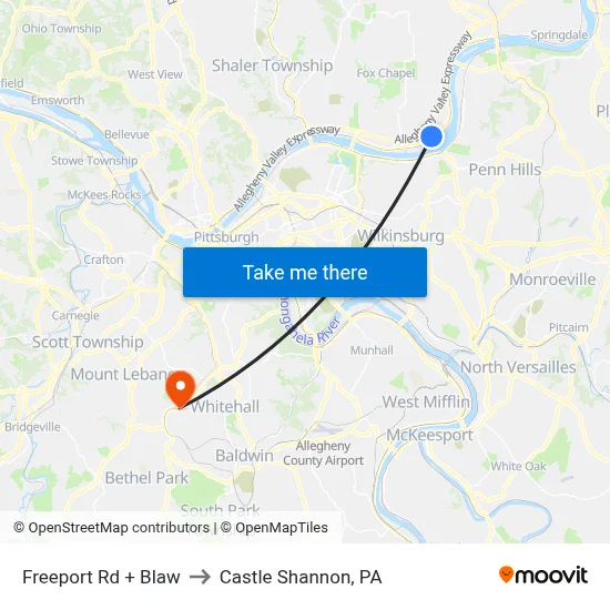 Freeport Rd + Blaw to Castle Shannon,  PA map