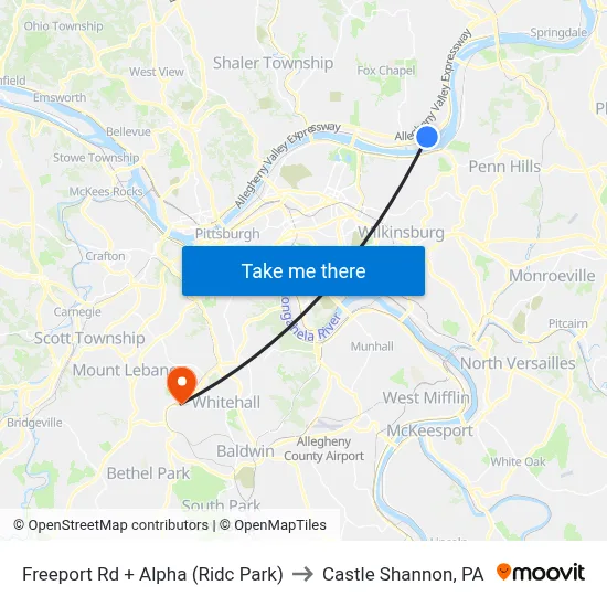 Freeport Rd + Alpha (Ridc Park) to Castle Shannon,  PA map