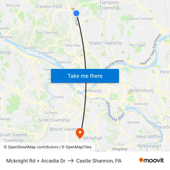 Mcknight Rd + Arcadia Dr to Castle Shannon,  PA map