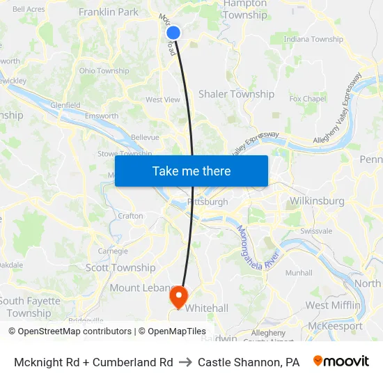 Mcknight Rd + Cumberland Rd to Castle Shannon,  PA map