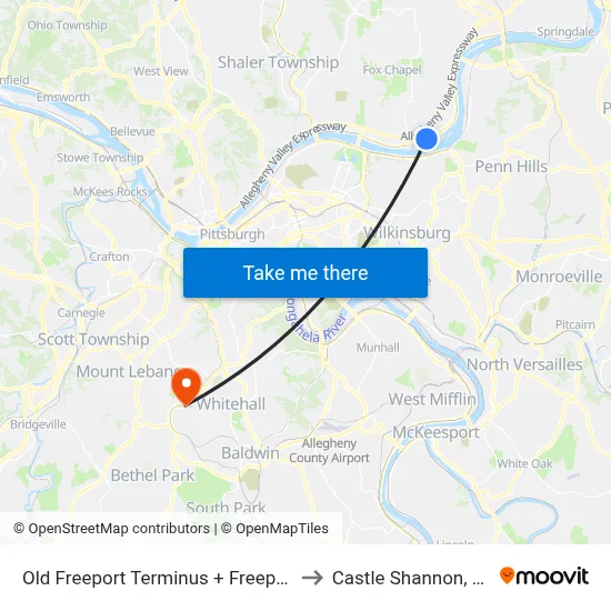 Old Freeport Terminus + Freeport to Castle Shannon,  PA map