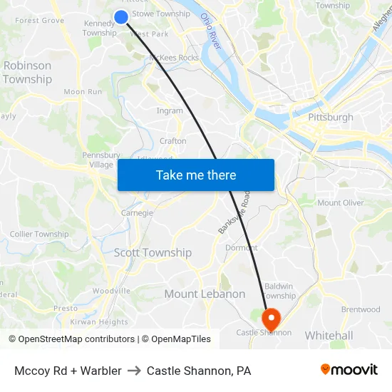 Mccoy Rd + Warbler to Castle Shannon,  PA map