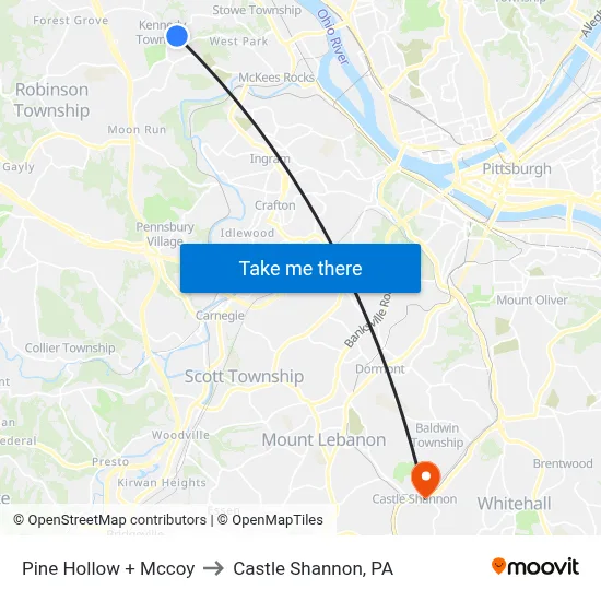 Pine Hollow + Mccoy to Castle Shannon,  PA map