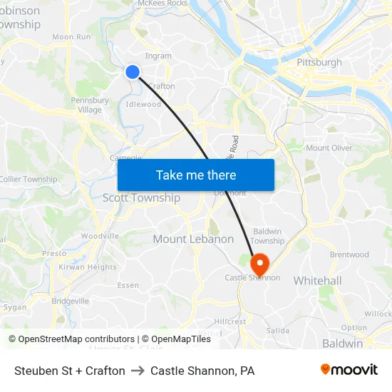 Steuben St + Crafton to Castle Shannon,  PA map