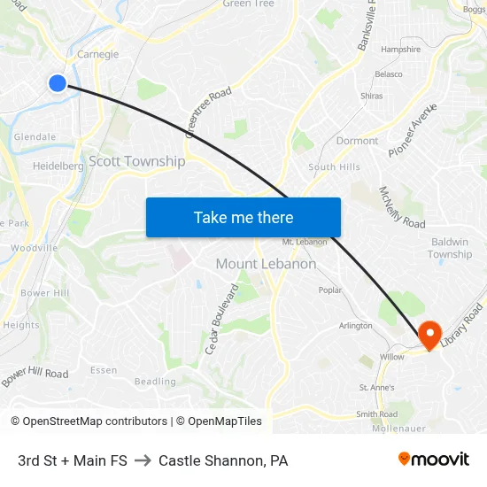 3rd St + Main FS to Castle Shannon,  PA map