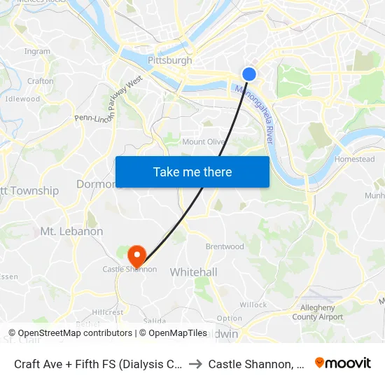 Craft Ave + Fifth FS (Dialysis Ctr) to Castle Shannon,  PA map