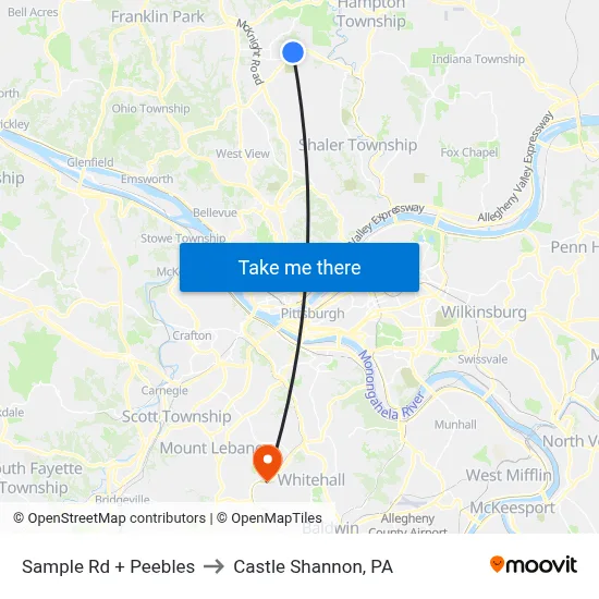 Sample Rd + Peebles to Castle Shannon,  PA map