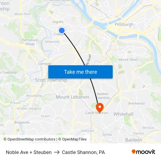 Noble Ave + Steuben to Castle Shannon,  PA map