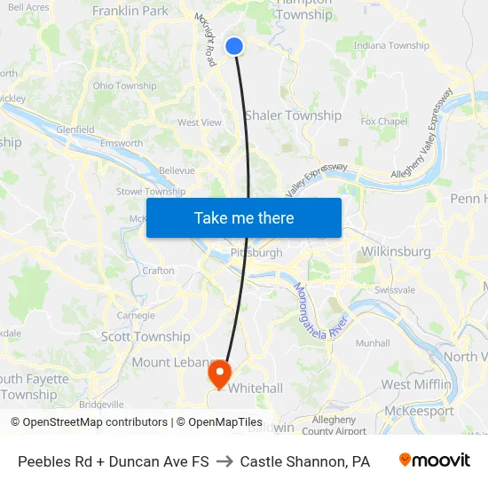 Peebles Rd + Duncan Ave FS to Castle Shannon,  PA map