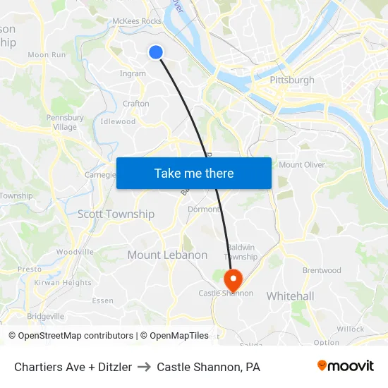Chartiers Ave + Ditzler to Castle Shannon,  PA map