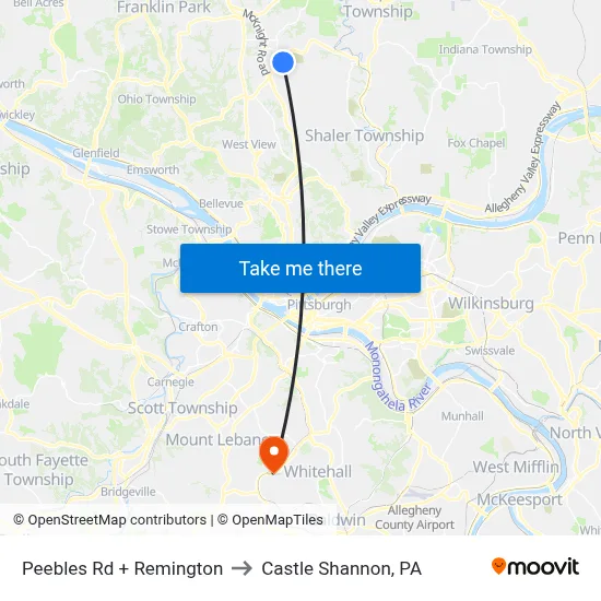Peebles Rd + Remington to Castle Shannon,  PA map