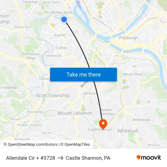 Allendale Cir + #3728 to Castle Shannon,  PA map