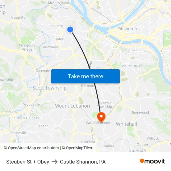 Steuben St + Obey to Castle Shannon,  PA map