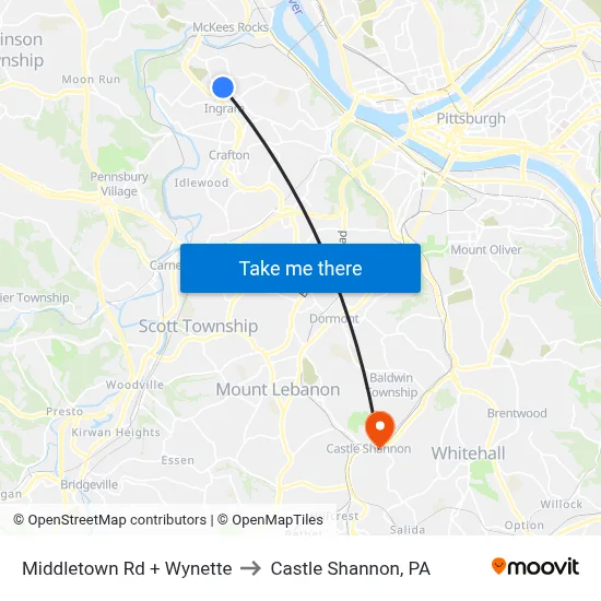 Middletown Rd + Wynette to Castle Shannon,  PA map