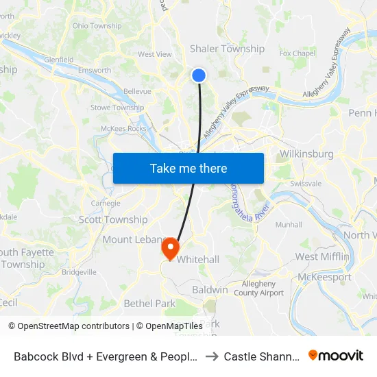 Babcock Blvd + Evergreen & Peoples Plank Rd to Castle Shannon,  PA map