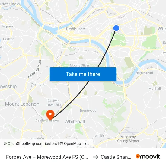 Forbes Ave + Morewood Ave FS (Carnegie Mellon) to Castle Shannon,  PA map