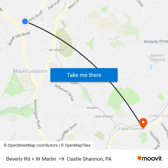 Beverly Rd + W Marlin to Castle Shannon,  PA map