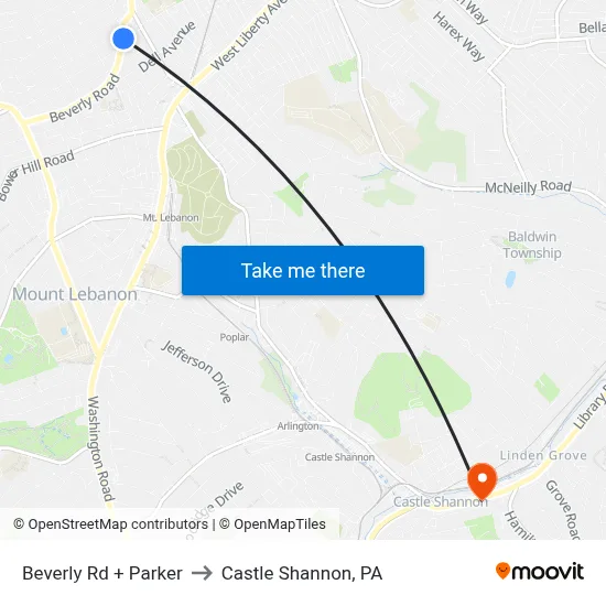 Beverly Rd + Parker to Castle Shannon,  PA map