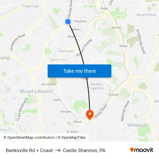 Banksville Rd + Coast to Castle Shannon,  PA map