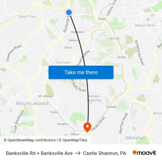 Banksville Rd + Banksville Ave to Castle Shannon,  PA map