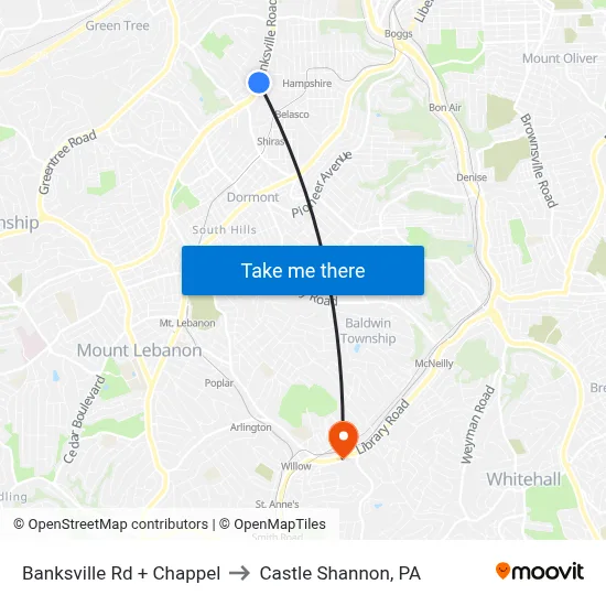 Banksville Rd + Chappel to Castle Shannon,  PA map