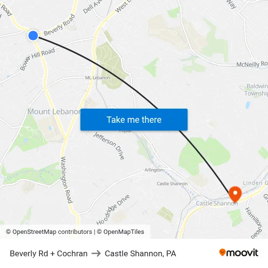 Beverly Rd + Cochran to Castle Shannon,  PA map
