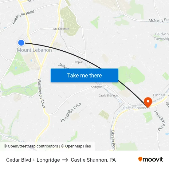 Cedar Blvd + Longridge to Castle Shannon,  PA map