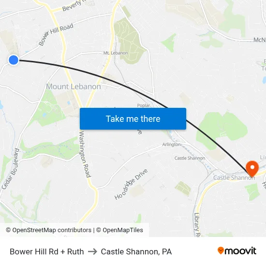 Bower Hill Rd + Ruth to Castle Shannon,  PA map