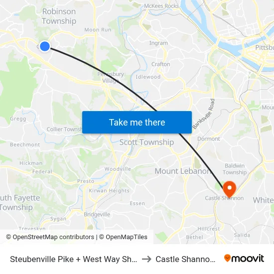 Steubenville Pike + West Way Shoppes to Castle Shannon,  PA map