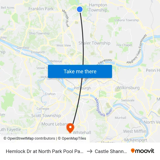 Hemlock Dr at North Park Pool Park And Ride to Castle Shannon,  PA map