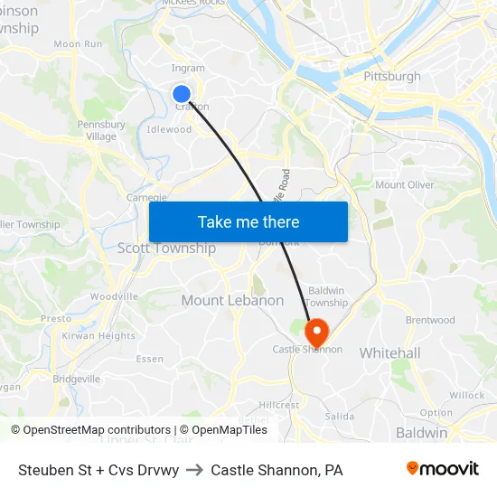 Steuben St + Cvs Drvwy to Castle Shannon,  PA map